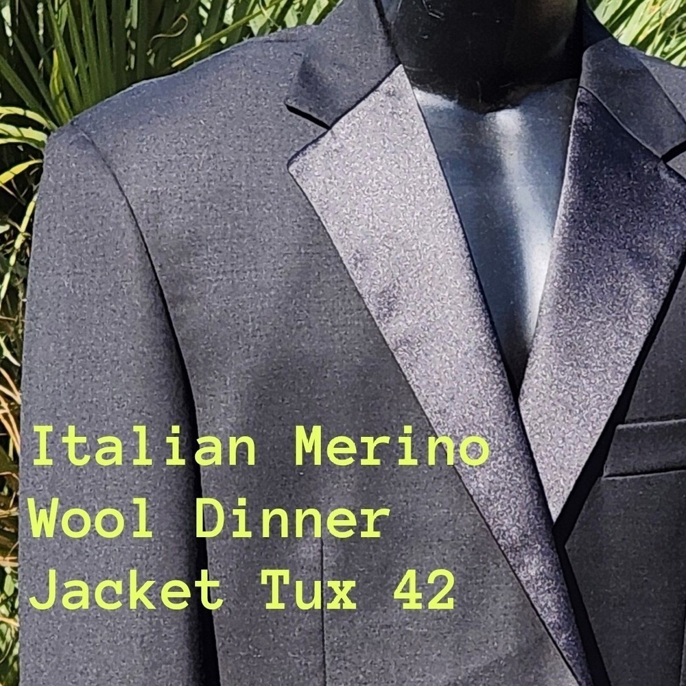 NEW 42 Merino Wool Dinner Jacket Italian Designer Tuxedo Coat Black Notch Lapel